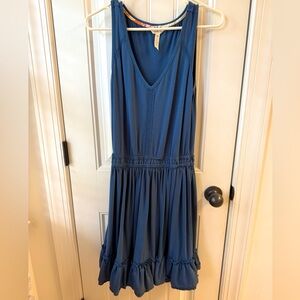 Matilda Jane Blue Swing Time V Neck Dress with Floral Trim